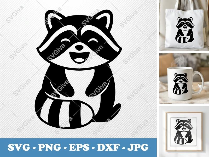 Raccoon SVG | Cute Raccoon Face, Laughing Animal | PNG EPS DXF | Cricut & Silhouette Cut File, Vector Clipart