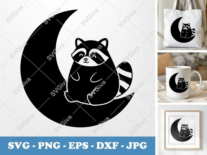 Raccoon SVG | Puffy Moon Cut File | Inflated Pillow Soft Shapes | PNG DXF EPS | Cricut Silhouette