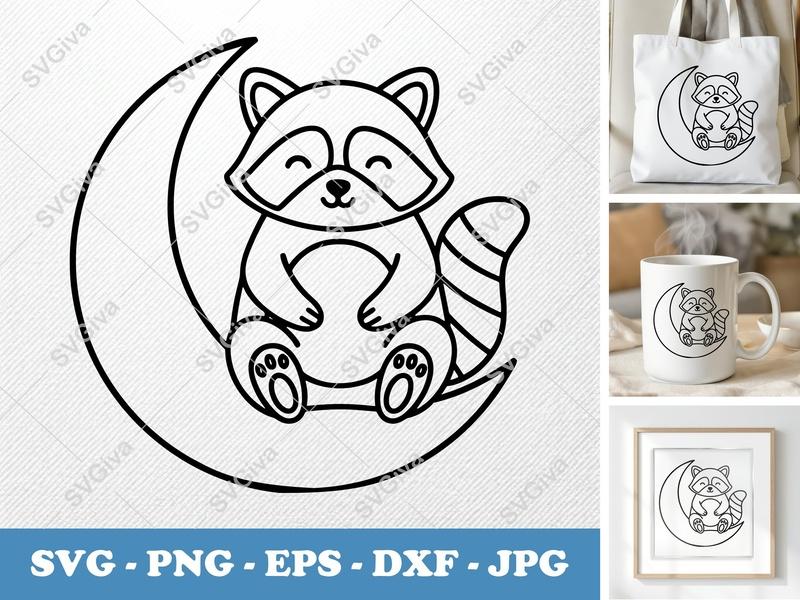 Raccoon SVG, Rounded Friendly Bean-Shaped Cut File for Cricut & Silhouette | PNG DXF EPS
