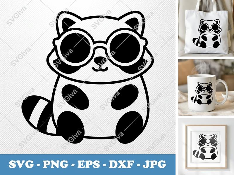 Raccoon SVG with Sunglasses | Modern Animal Clipart | PNG, EPS, DXF Cut File for Cricut & Silhouette