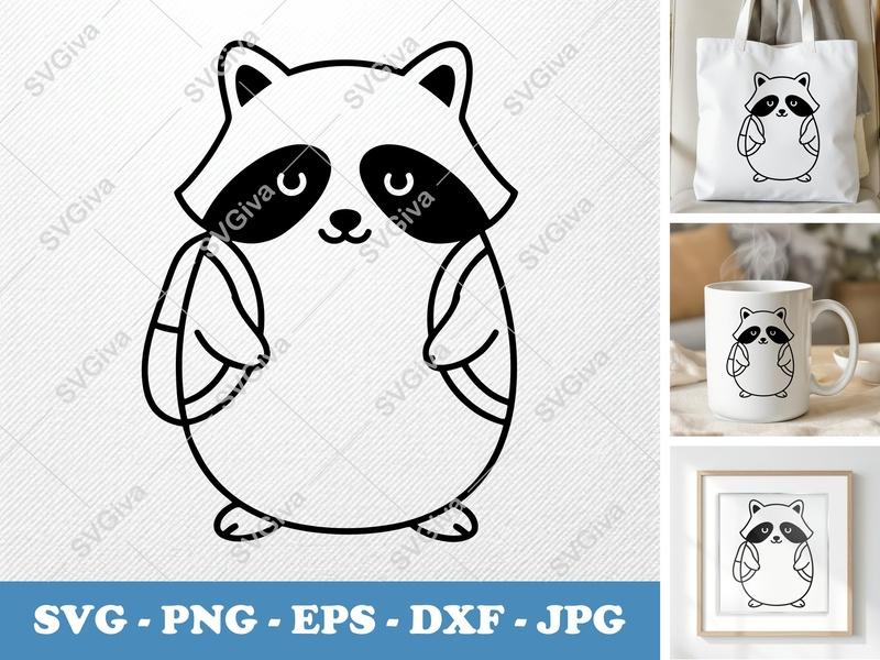 Raccoon Wearing Backpack SVG | Friendly Bean-Shaped Design | Cricut Silhouette | PNG DXF EPS
