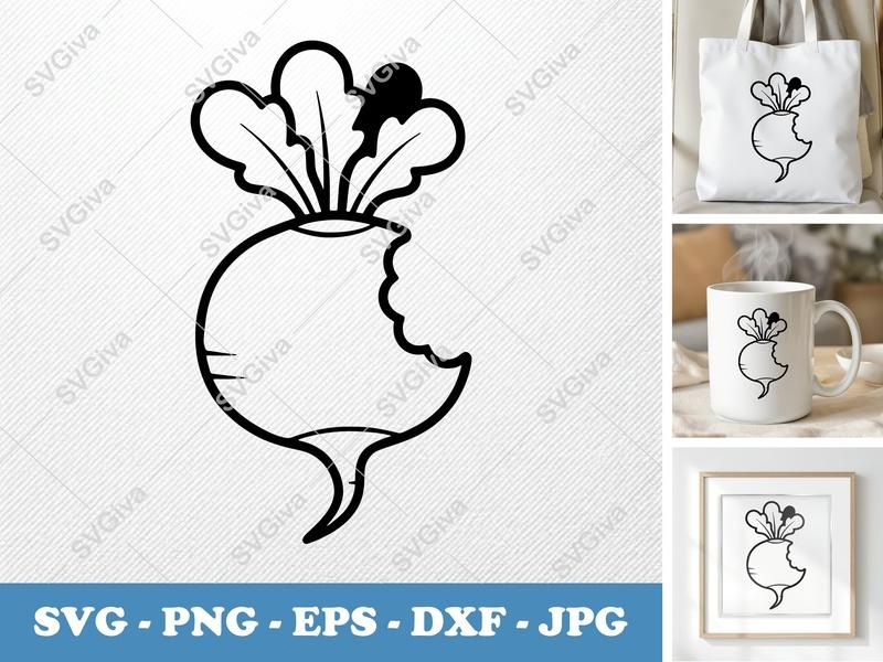Radish SVG Bite Mark, Modern Vegetable PNG, EPS, DXF | Cricut & Silhouette Cut File, Food Clipart