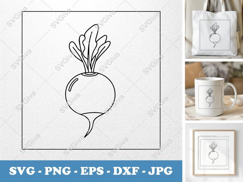 Radish SVG Clean Design | Modern Vegetable Outline | PNG EPS DXF | Cricut Silhouette Cut File | Kitchen Decal | Digital Art