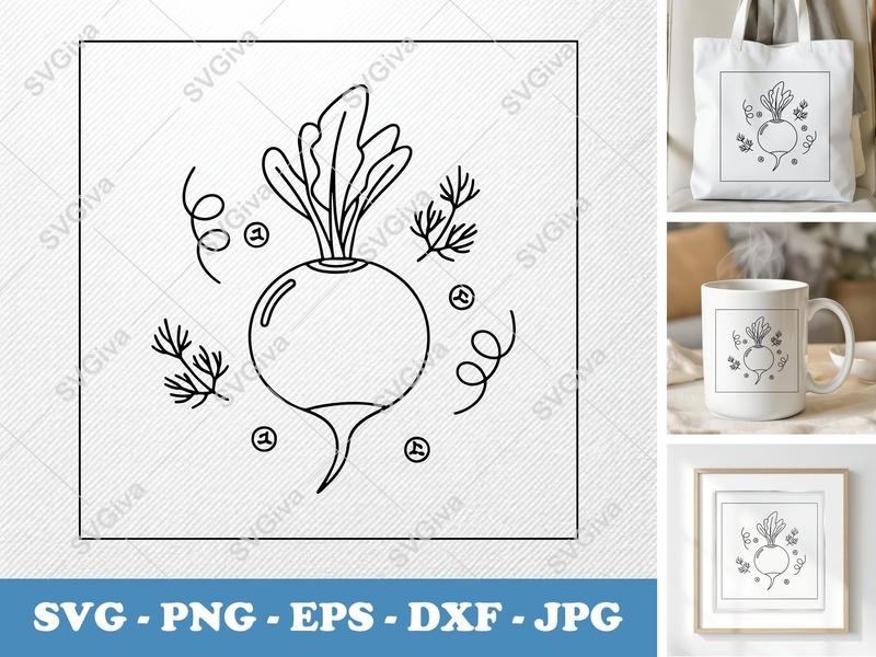 Radish SVG Clean Line Art, Minimalist Vegetable PNG EPS DXF | Cricut Silhouette Cut File, Kitchen Decor Art