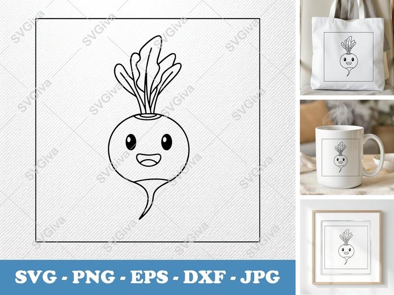 Radish SVG | Cute Kawaii Vegetable Design, Modern Clean Line Art | PNG EPS DXF for Cricut, Silhouette
