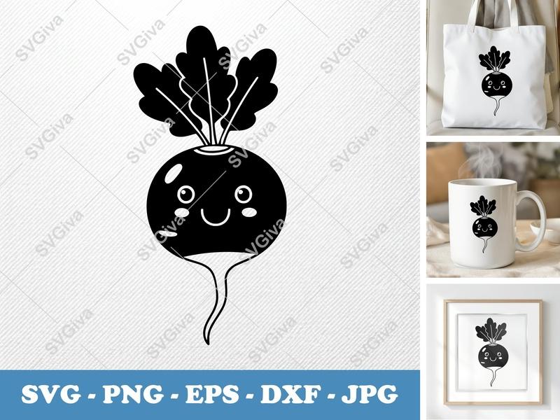 Radish SVG | Cute Kawaii Vegetable Design | PNG EPS DXF | Cricut Silhouette Cut File | Modern Food Clipart