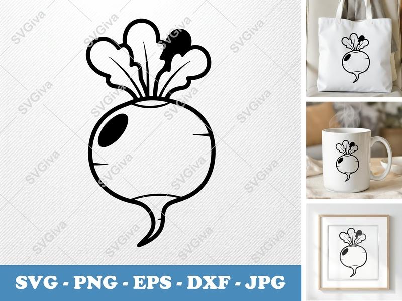 Radish SVG | Modern Clean Radish Outline | Vegetable PNG, EPS, DXF for Cricut & Silhouette | Farmhouse Kitchen Art