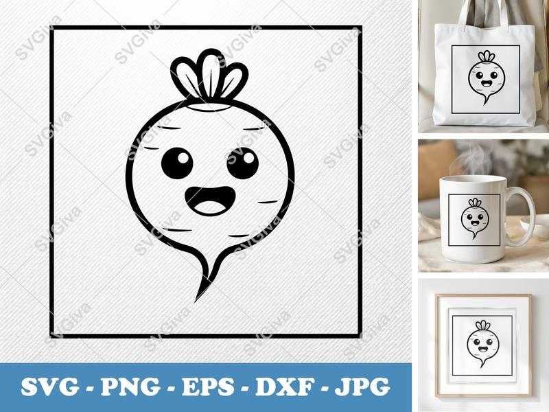 Radish with Smiling Face SVG, Friendly Rounded Bean-Shaped Forms | PNG DXF EPS | Cricut Silhouette File