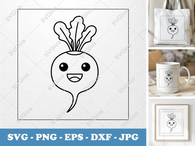 Radish with Smiling Face SVG PNG DXF EPS | Cute Vegetable Cut File for Cricut Silhouette