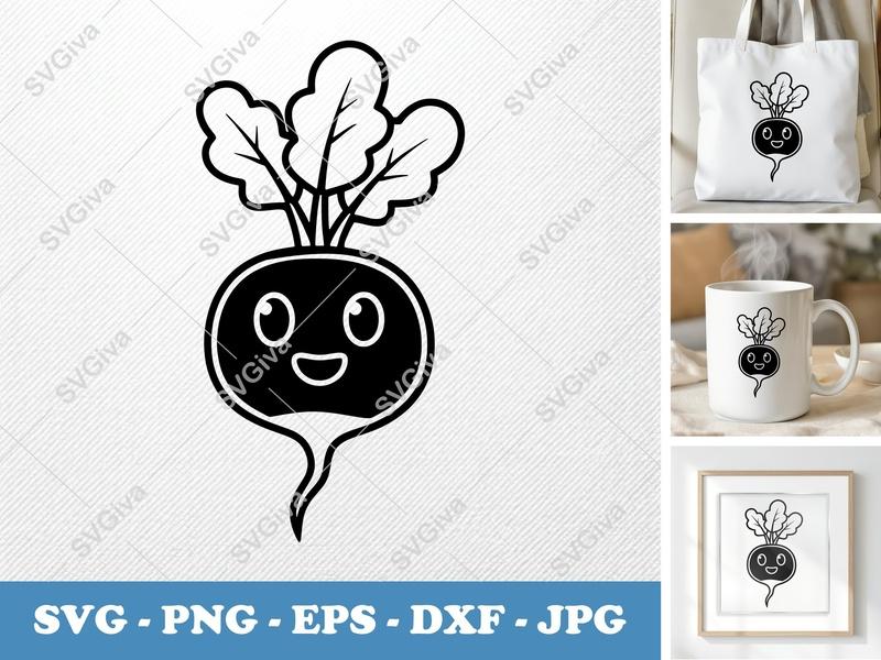 Radish with Smiling Face SVG | Puffy Pillow Soft Cut File | PNG, DXF, EPS for Cricut & Silhouette