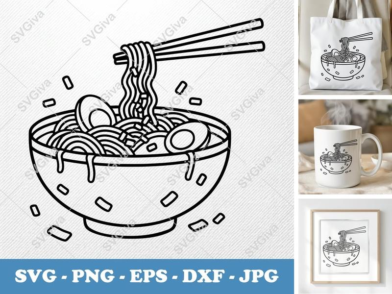 Ramen Partially Eaten SVG | Friendly Rounded Body Noodle Bowl | PNG DXF EPS | Cricut Silhouette Kitchen Food