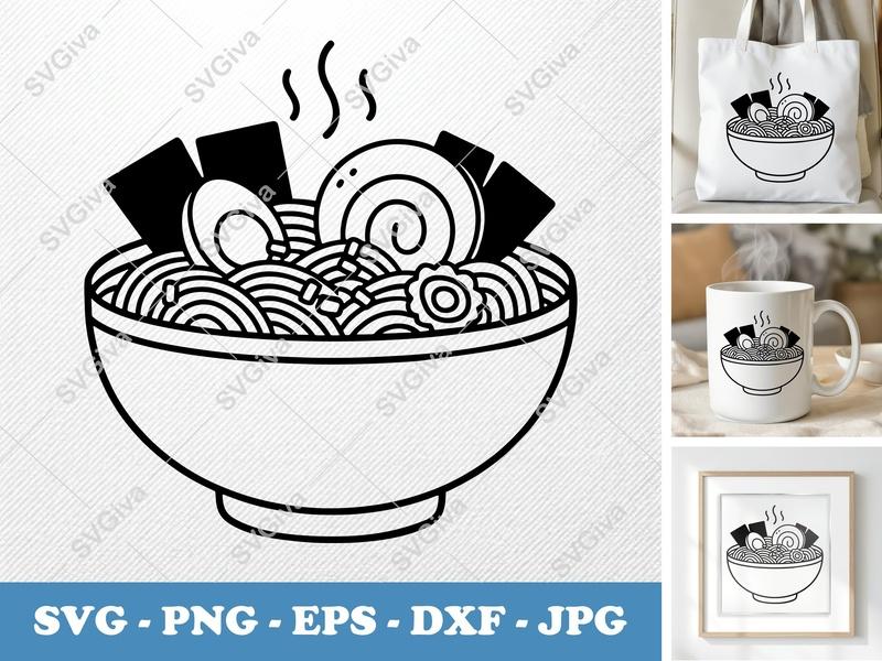 Ramen SVG, Friendly Rounded Noodle Bowl | PNG, DXF, EPS | Cricut, Silhouette Cut File