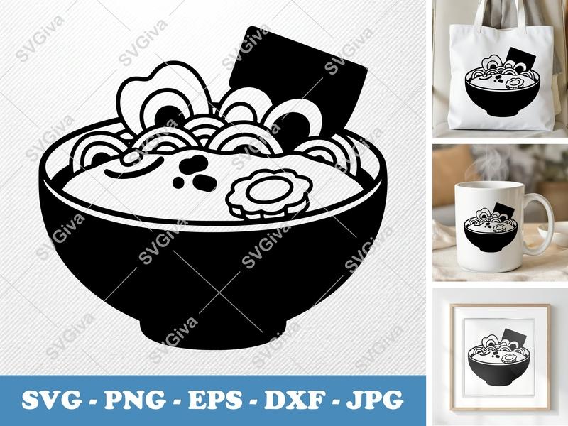 Ramen SVG | Puffy Soft Noodles | Inflated Bowl Design | PNG DXF EPS | Cricut Silhouette File