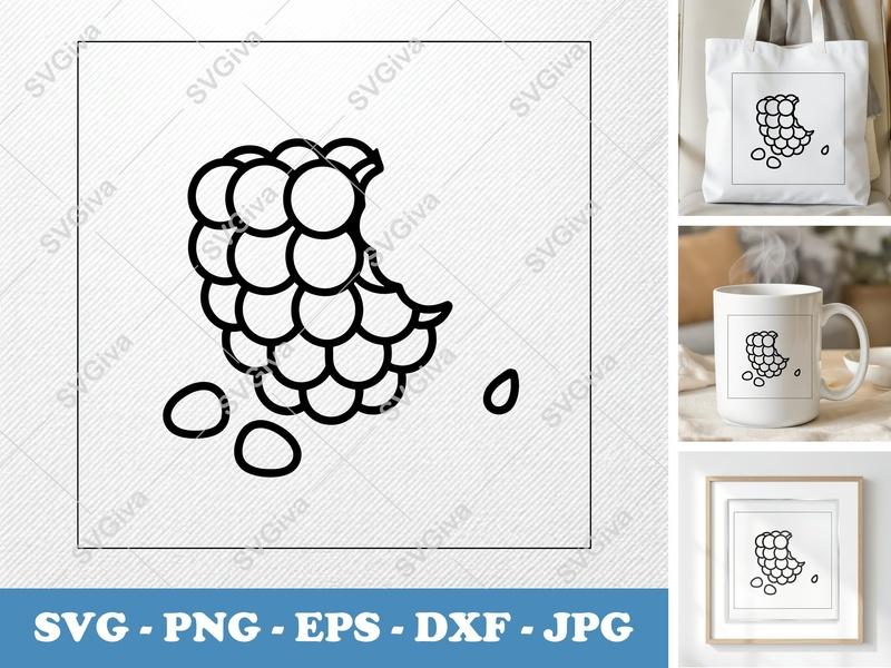 Raspberry Partially Eaten SVG | Friendly Rounded Bean-Shaped Cut File | PNG DXF EPS | Cricut Silhouette