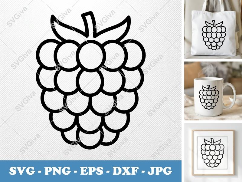 Raspberry SVG | Bold Minimalist Line Art | PNG DXF EPS | Cricut Silhouette Cut File