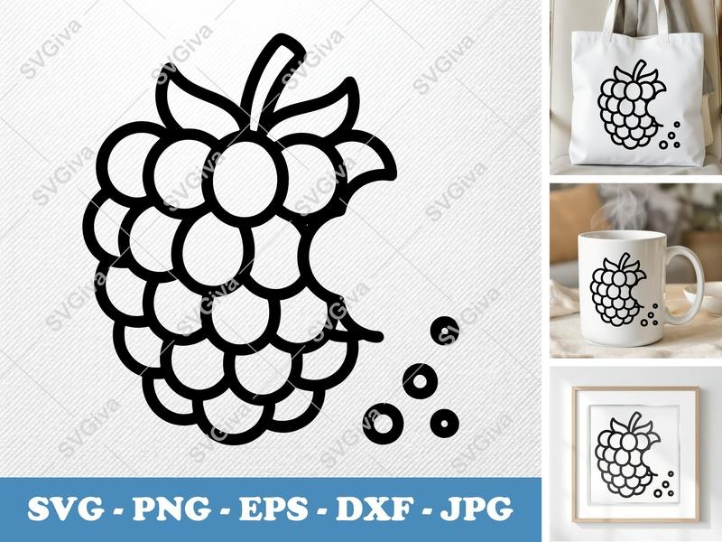 Raspberry SVG Cut File | Modern Fruit Design, Berry Vector Art | PNG EPS DXF for Cricut, Silhouette, Crafting