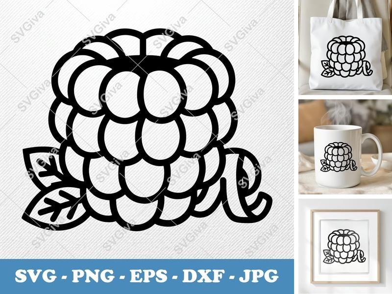 Raspberry SVG Cut File, Modern Fruit Outline, Berry Clip Art, Minimalist Design, PNG, EPS, DXF for Cricut & Silhouette