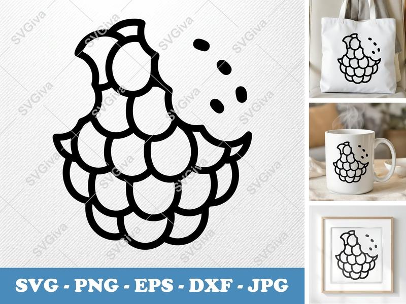 Raspberry SVG | Modern Berry Fruit Outline Cut File | PNG EPS DXF | Cricut & Silhouette Food Clipart Vector