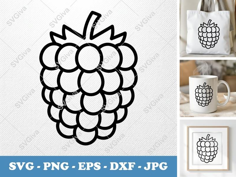 Raspberry SVG, Modern Berry Outline PNG EPS DXF | Fruit Clipart for Cricut, Silhouette, Digital Download