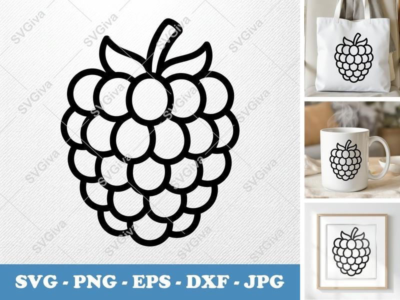 Raspberry SVG | Modern Clean Fruit Design | PNG EPS DXF Files for Cricut & Silhouette | Outline Berry Clip Art