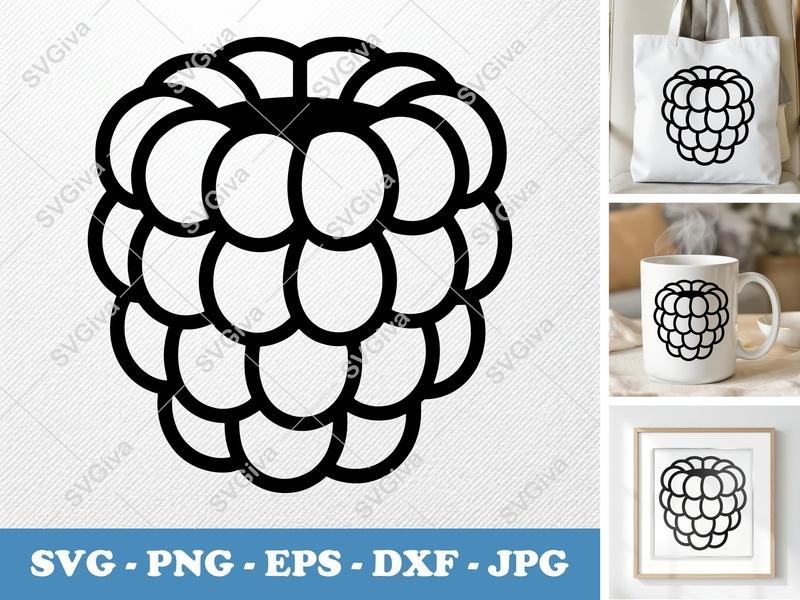 Raspberry SVG | Modern Clean Fruit Outline Design | PNG EPS DXF | Cricut Silhouette Cut File