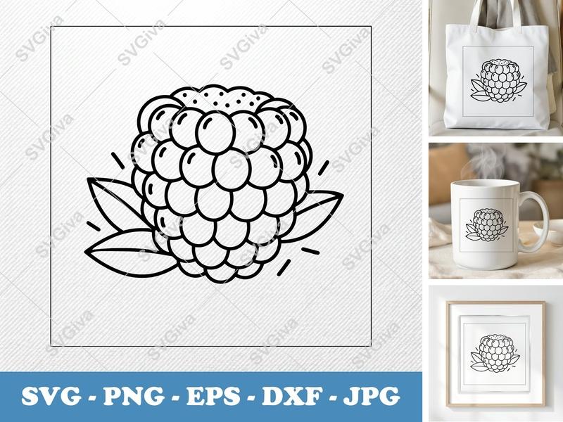 Raspberry SVG | Modern Fruit Outline | PNG EPS DXF | Cricut & Silhouette Cut File | Simple Berry Design