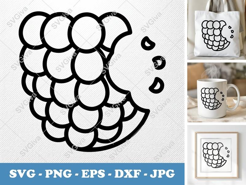 Raspberry SVG | Modern Outline Berry with Bite | PNG EPS DXF for Cricut & Silhouette | Fruit Clipart Cut File