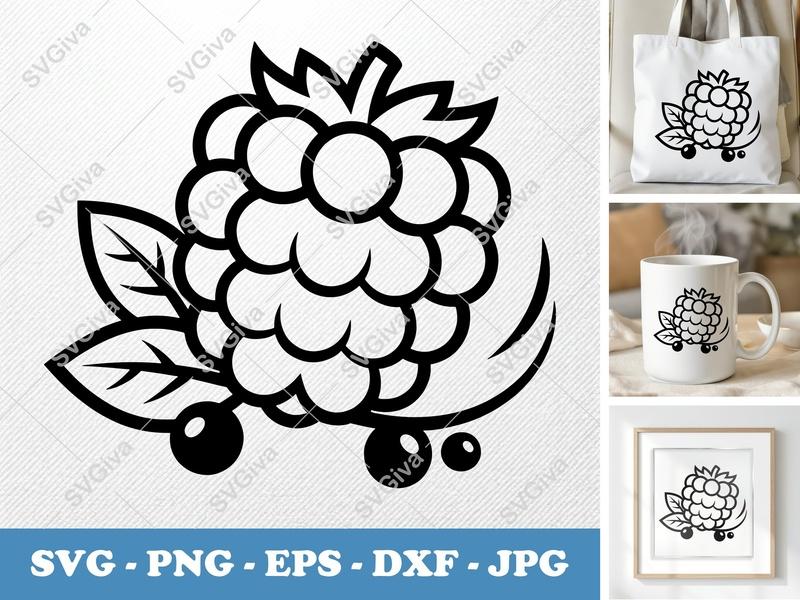 Raspberry SVG with Garnish | Puffy Inflated Shapes | PNG DXF EPS | Cricut Silhouette Cut File