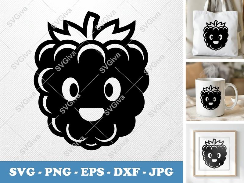 Raspberry with Smiling Face SVG | Puffy Soft Shapes | Inflated Pillow-Soft Design | PNG DXF EPS | Cricut Silhouette