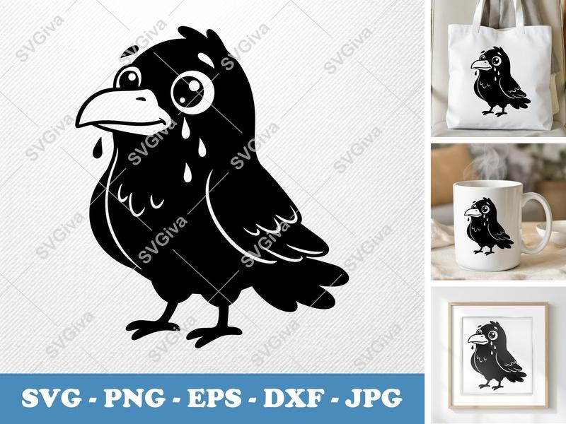 Raven Crying SVG | Puffy Cartoon Bird | Cute Inflated Design | PNG DXF EPS | Cricut Silhouette File