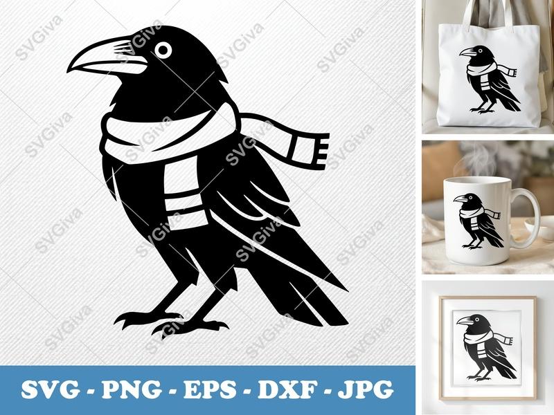 Raven Scarf SVG | Bold Minimalist Contour Cut File | PNG DXF EPS for Cricut & Silhouette