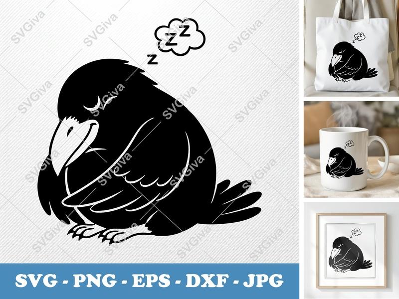 Raven Sleeping SVG | Friendly Bean-Shaped Design | PNG, DXF, EPS | Cricut, Silhouette Ready