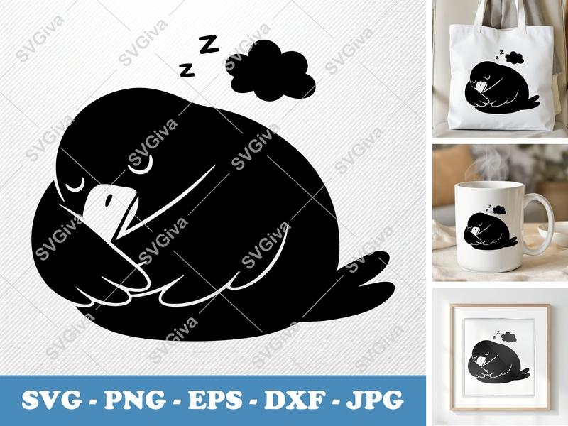Raven Sleeping SVG PNG DXF EPS | Bird Cut File for Cricut Silhouette | Animal Vector Art