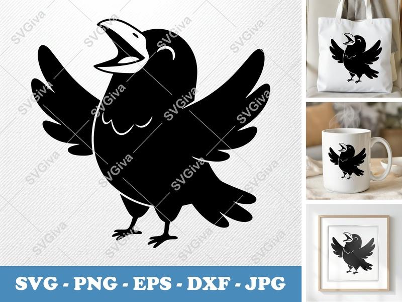 Raven Smiling Happily SVG PNG DXF EPS | Happy Bird Cut File for Cricut Silhouette