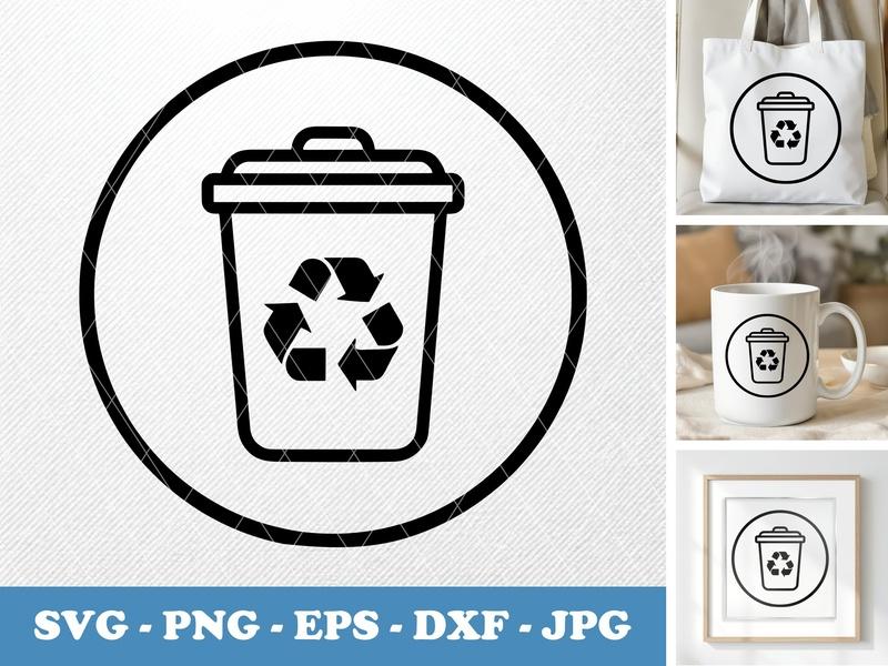 Recycling Bin classic svg icon | Minimal Waste Bin Circle Frame SVG PNG DXF EPS for Cricut & Silhouette
