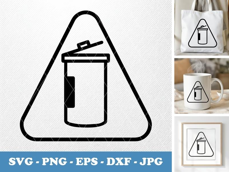 Recycling Bin in side view profile SVG, Minimal Triangle Frame, PNG EPS DXF for Cricut Silhouette