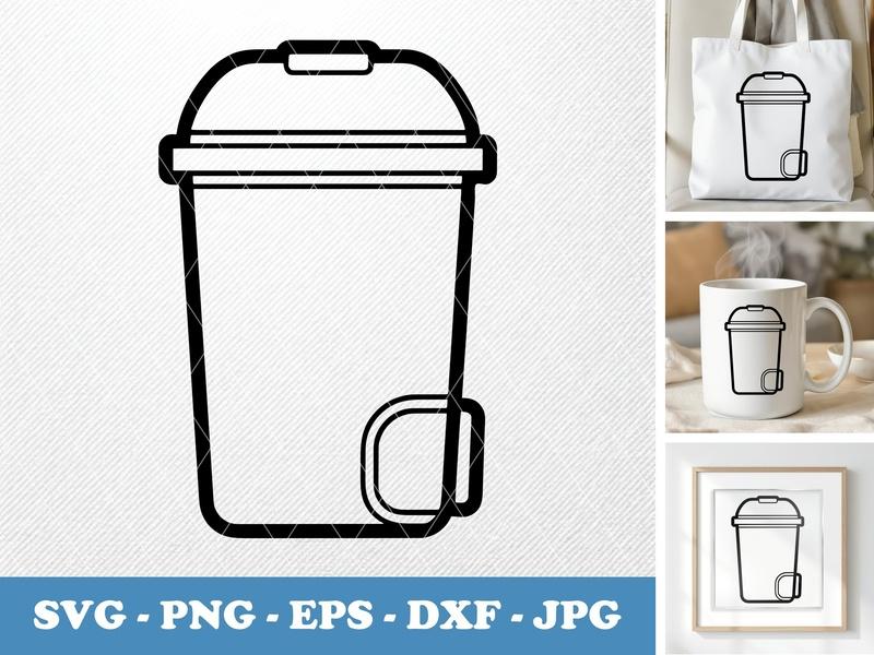 Recycling Bin in side view profile SVG Outline, PNG, EPS, DXF | Cricut Silhouette Cut File, Office Clipart
