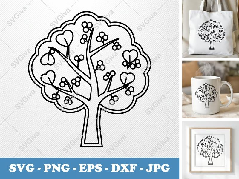 Redbud Tree classic svg icon | Double Outline Tree | Nature Cut File | SVG PNG DXF EPS for Cricut & Silhouette