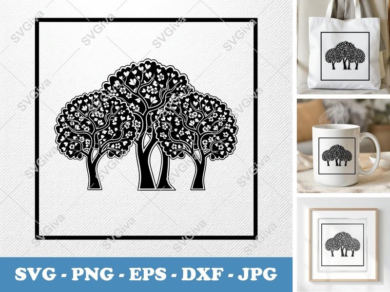 Redbud Tree SVG | Modern Floral Tree Cut File, Heart Leaves | PNG EPS DXF | Cricut Silhouette Design | Nature Art