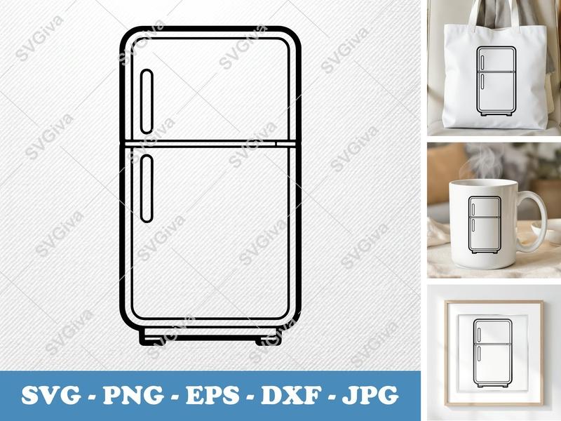 Refrigerator classic svg icon | Double Outline, Two Doors, Kitchen Appliance | SVG PNG EPS DXF | Cricut Silhouette Cut File