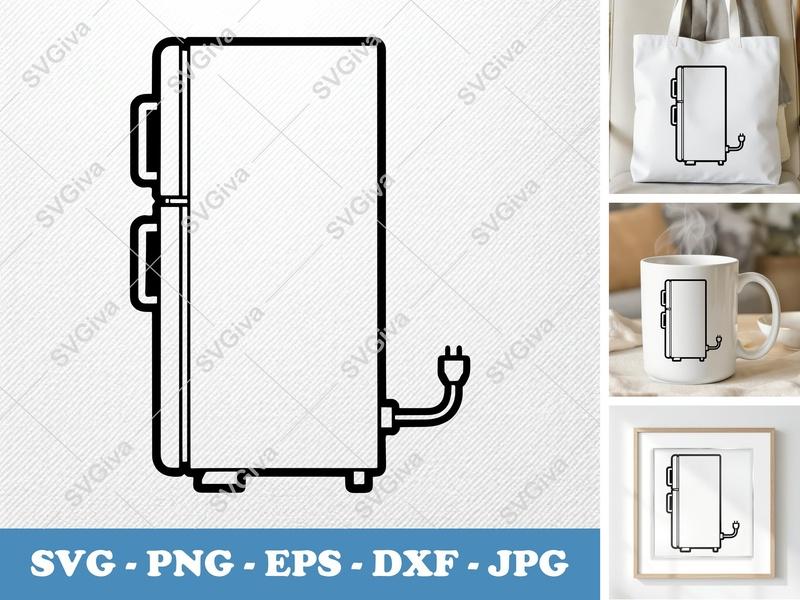 Refrigerator in side view profile SVG | Double Outline, Appliance Icon, Kitchen, Fridge | PNG EPS DXF for Cricut Silhouette