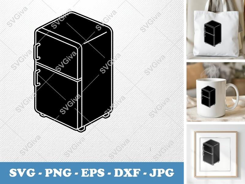 Refrigerator isometric angle SVG | Black Fill, Contour Line, Vector Icon for Cricut, Silhouette | PNG EPS DXF Cut File