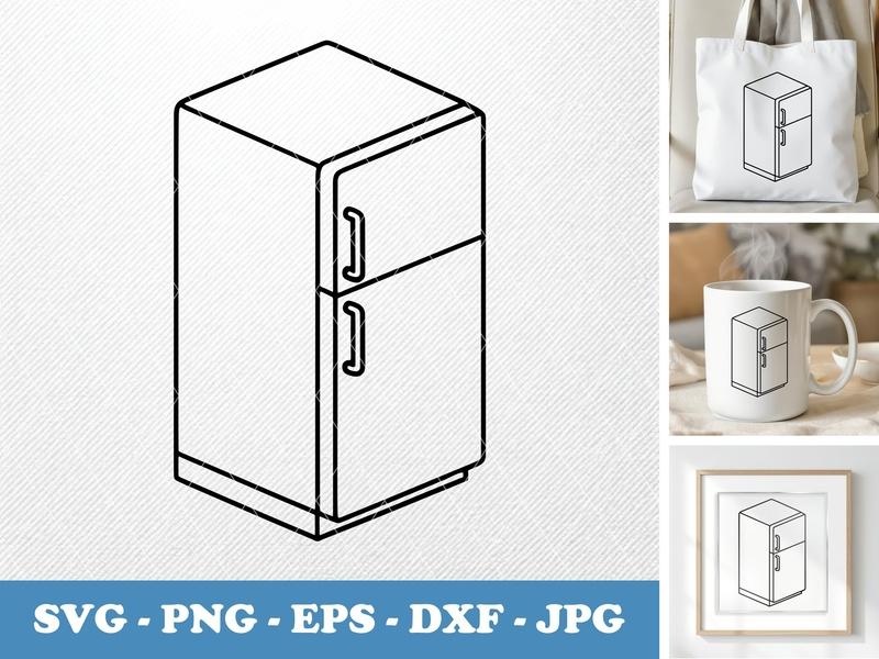 Refrigerator isometric angle SVG | Bold Line Art, White Fill | PNG EPS DXF for Cricut Silhouette