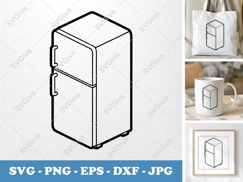 Refrigerator isometric angle SVG | Double Outline, Low Detail, Clean Cut File | PNG EPS DXF for Cricut Silhouette