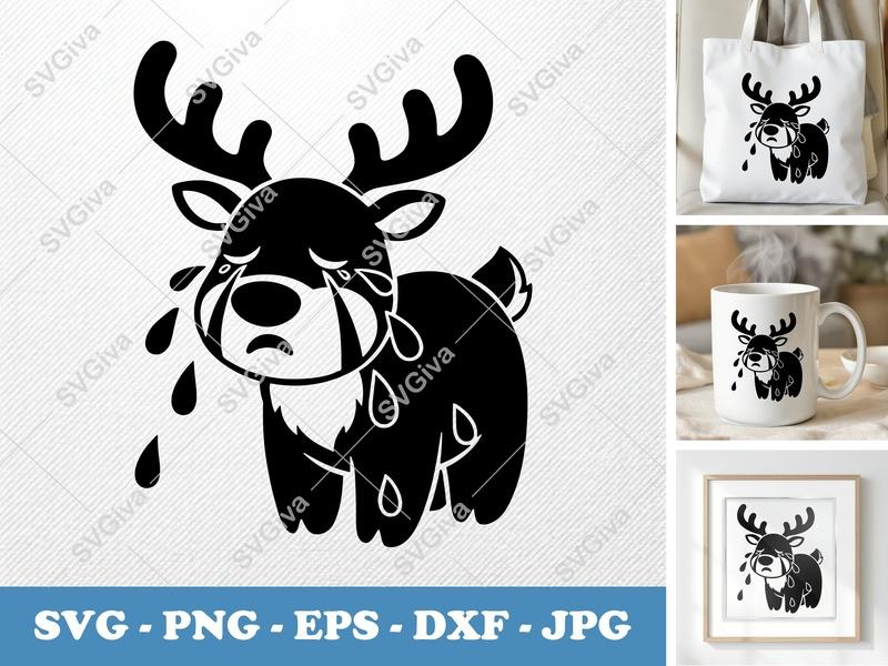 Reindeer Crying SVG | Puffy Inflatable Style | PNG DXF EPS | Cricut Silhouette Cut File
