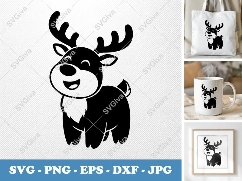 Reindeer Smiling Happily SVG | Puffy Inflatable Style | PNG DXF EPS | Cricut Silhouette File