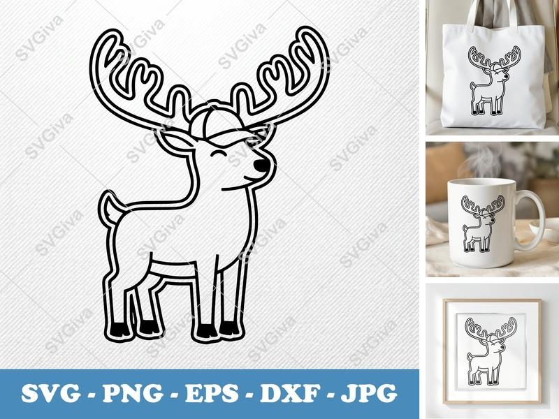 Reindeer SVG, Cute Deer with Cap, Christmas Reindeer | PNG EPS DXF for Cricut, Silhouette, Holiday Cut File