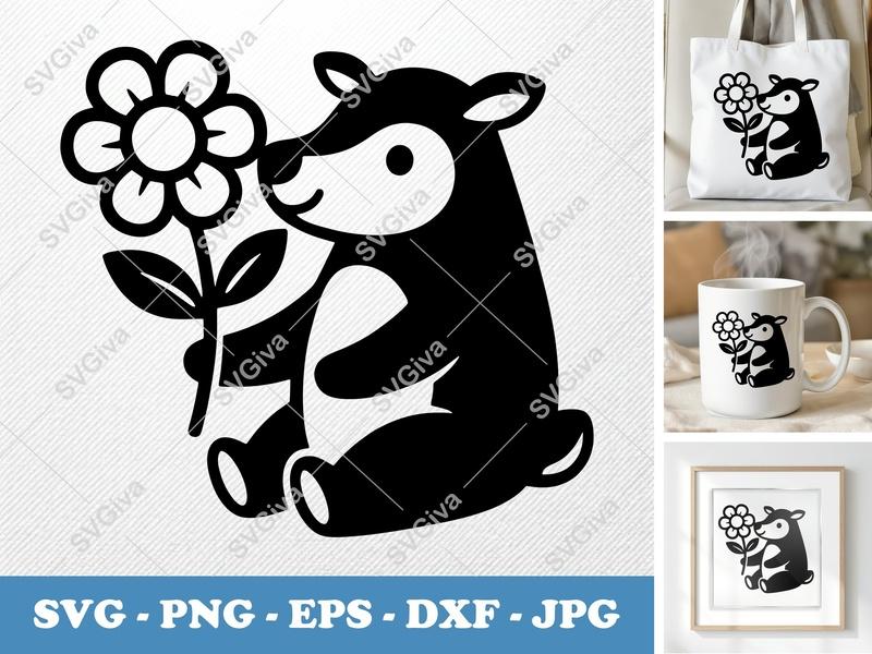 Reindeer with Flower SVG | Puffy Pillow-Soft Shapes | PNG DXF EPS | Cricut Silhouette File