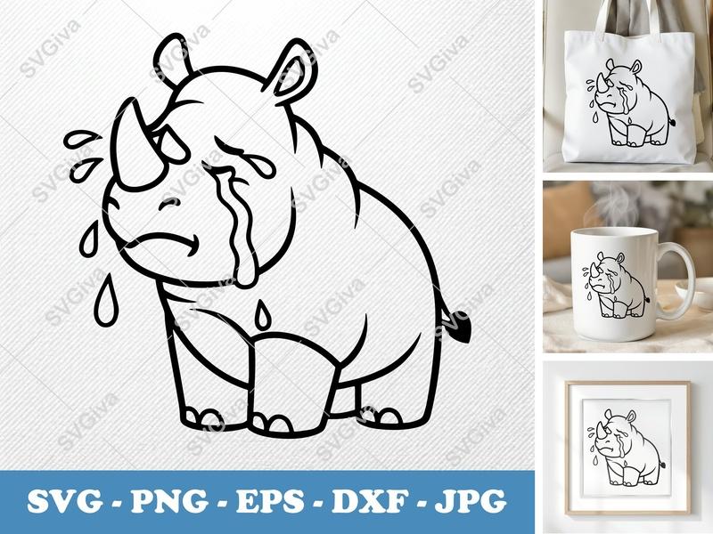 Rhinoceros Crying SVG PNG DXF EPS | Cute Rhino Cut File Cricut Silhouette