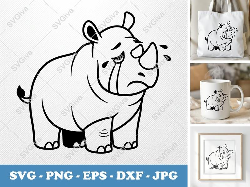 Rhinoceros Crying SVG | Puffy Cartoon Rhino Design | PNG DXF EPS | Cricut Silhouette File
